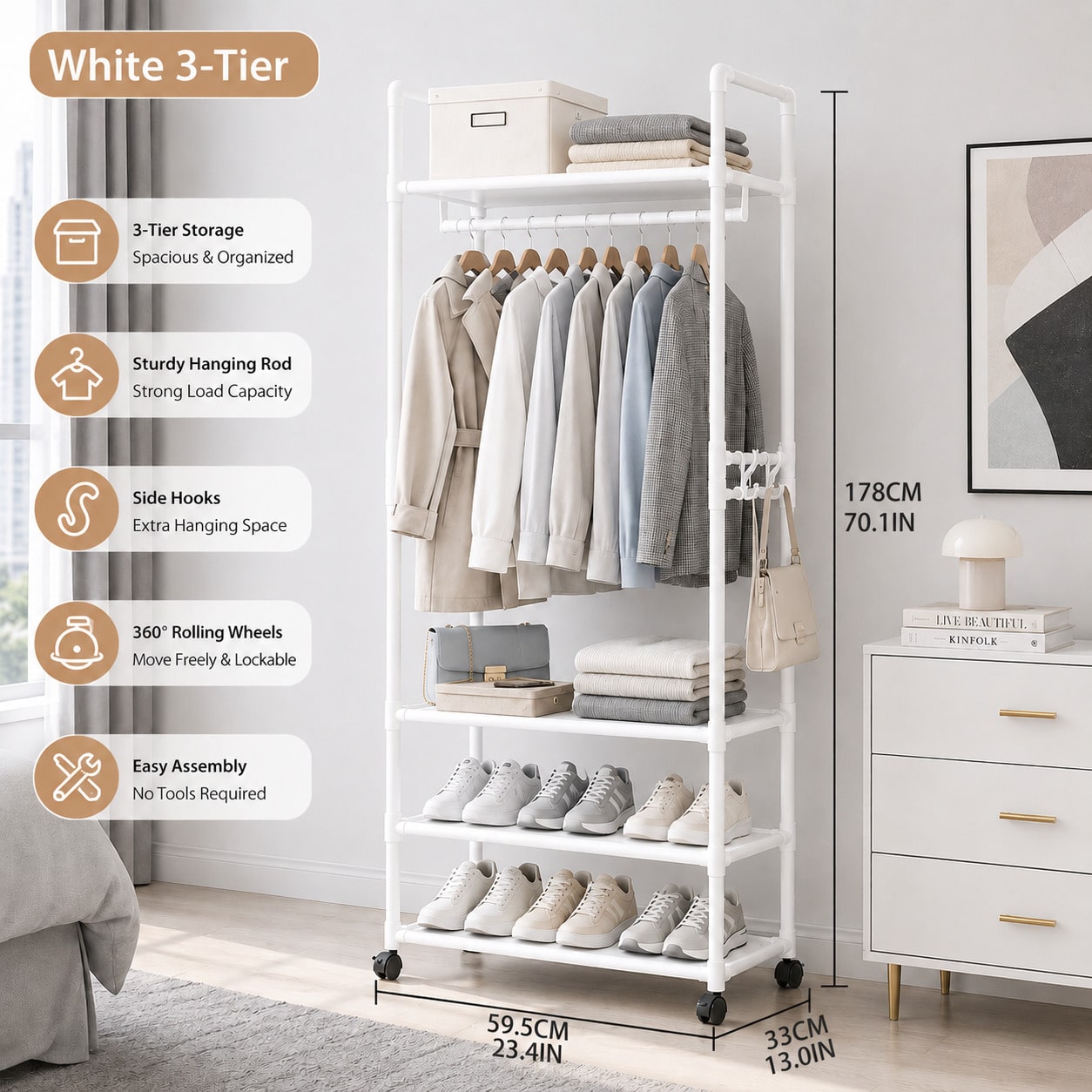 Rolling Clothes Rack With Whee - Fishing Rod Holder 评论和价格