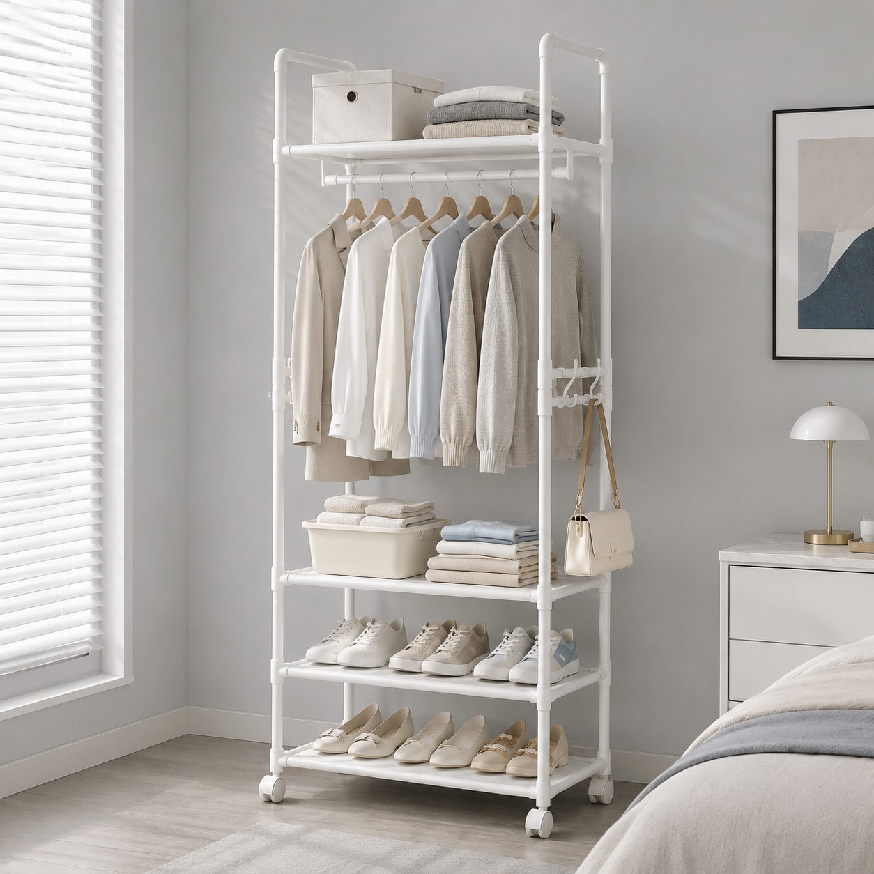 Rolling Clothes Rack With Whee - Fishing Rod Holder 评论和价格