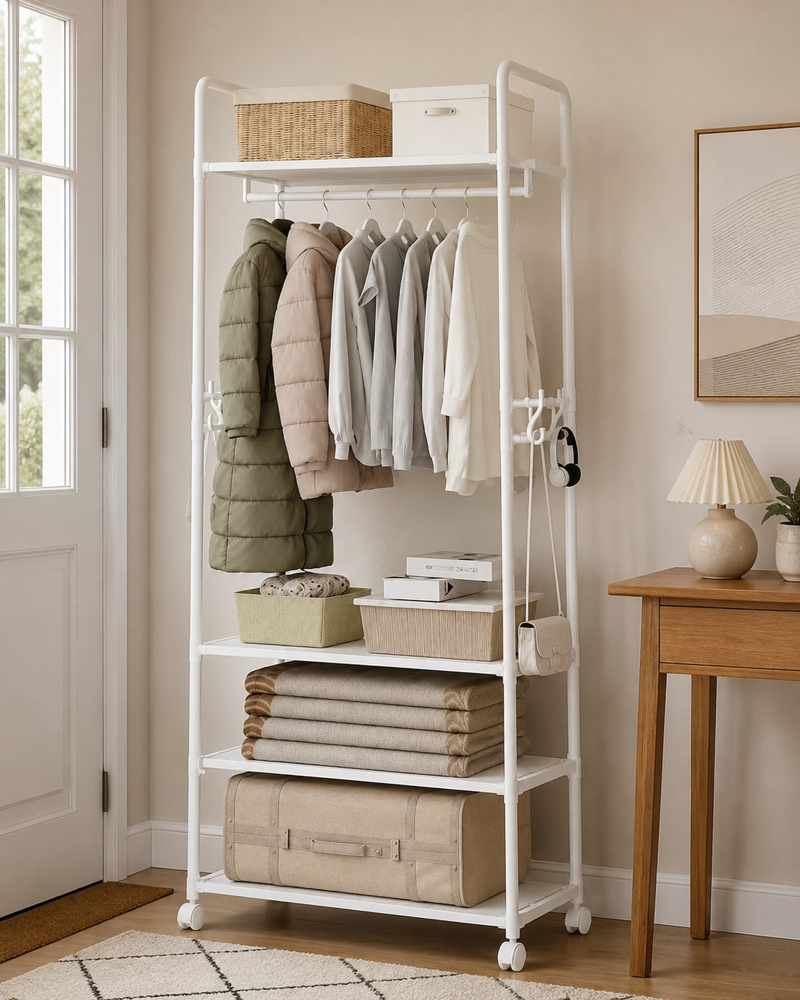 Rolling Clothes Rack With Whee - Fishing Rod Holder 评论和价格