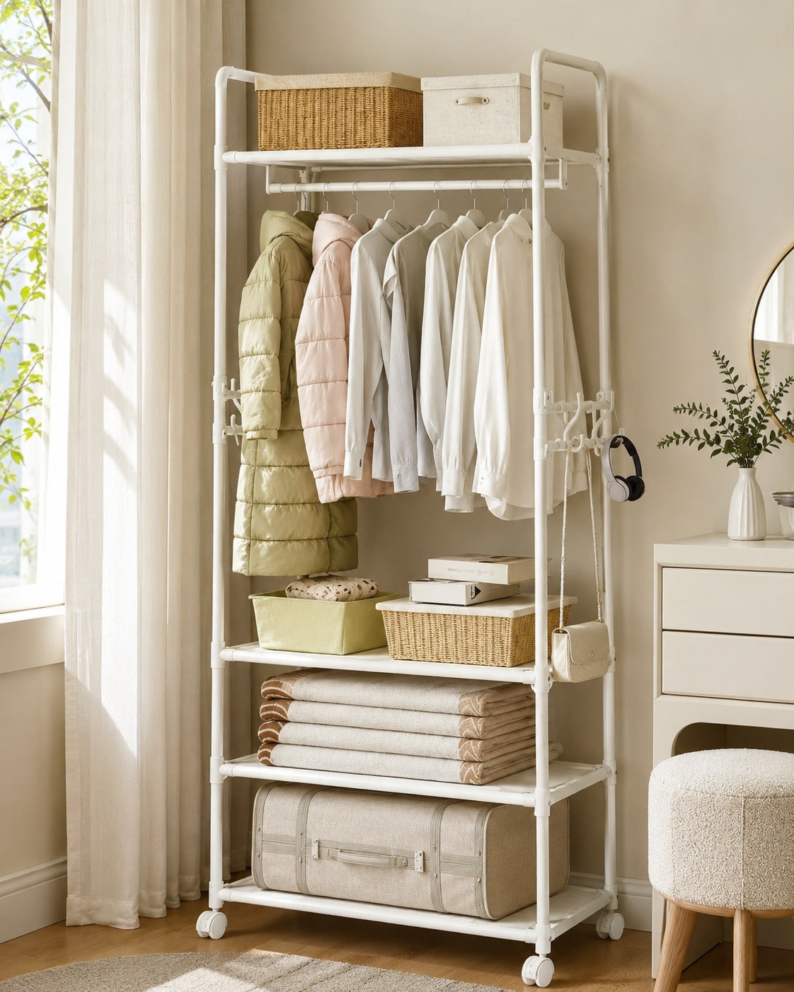 Rolling Clothes Rack With Whee - Fishing Rod Holder 评论和价格